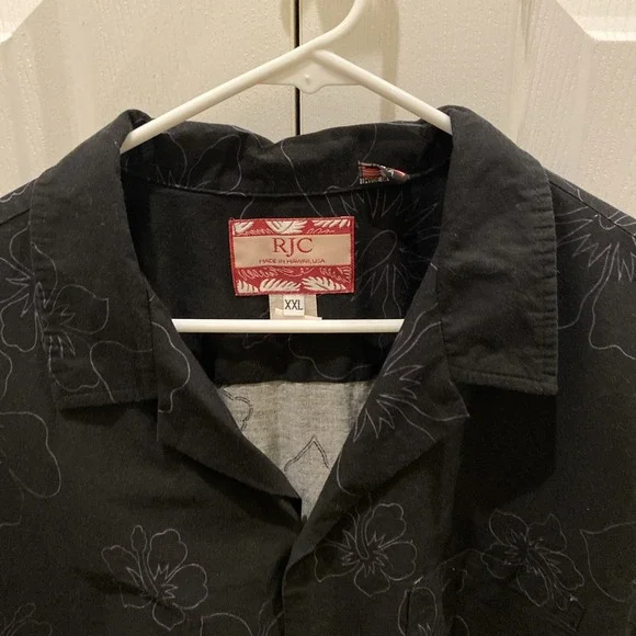 VTG‎ RJC Hawaiian Shirt 2XL Made in USA Black Purple Brown Palm Trees Floral - Picture 2 of 7